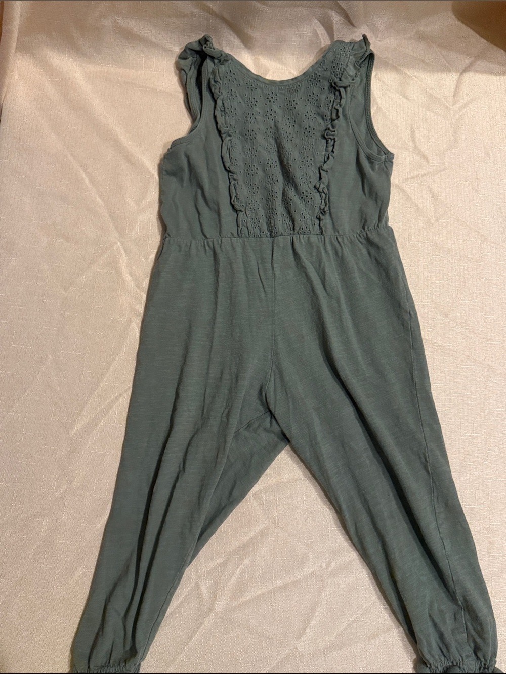 H&M Dark Green Sleeveless Eyelet One-Piece Romper